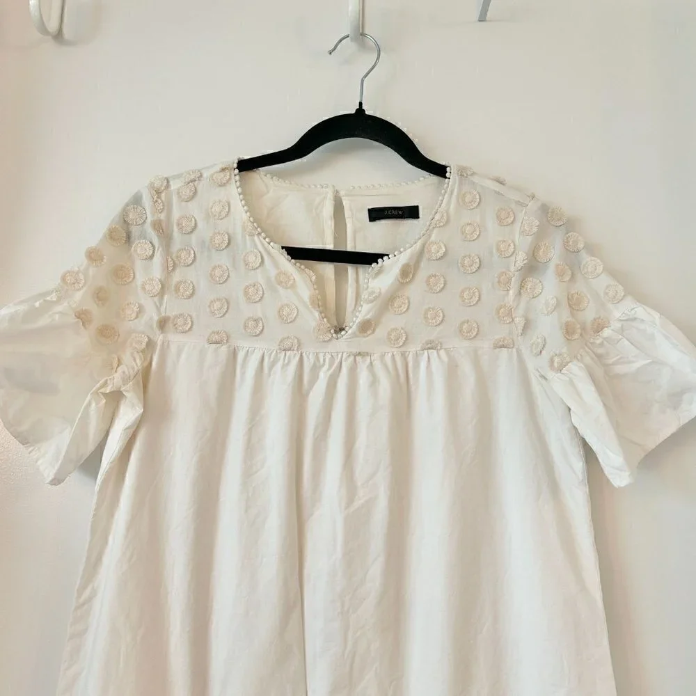 J. Crew Women's Bell Sleeve Dot Fringe Ivory Dress Size 4